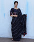 Black Hand Block Printed Cotton Mul Saree